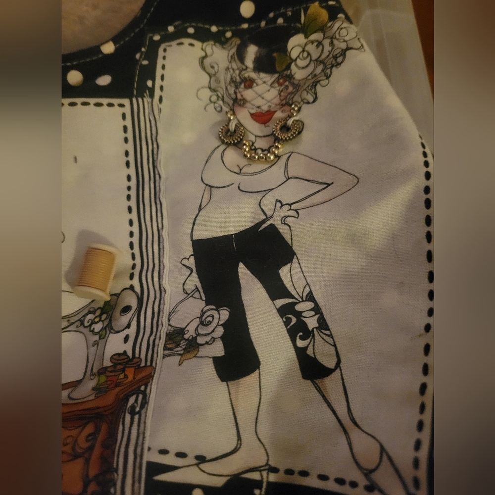 Handmade By Loralie Harris Fabric Panels Bag Polka Dot Black White Whimsical Art - Picture 5 of 16